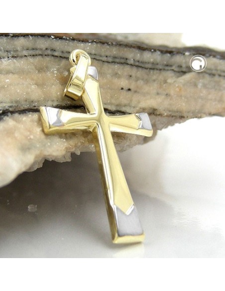pendant 25x16mm cross bicolor 9k gold