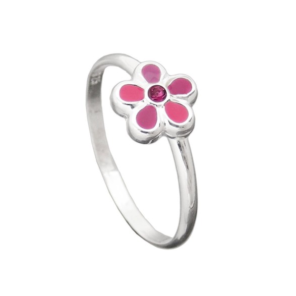 Ring For Children Pink Flower Silver 925