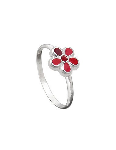 Ring For Children Red Flower Silver 925