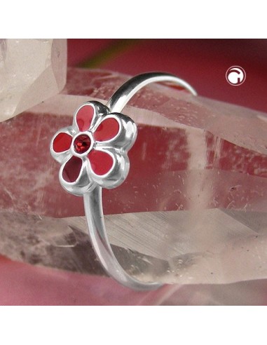 Ring For Children Red Flower Silver 925