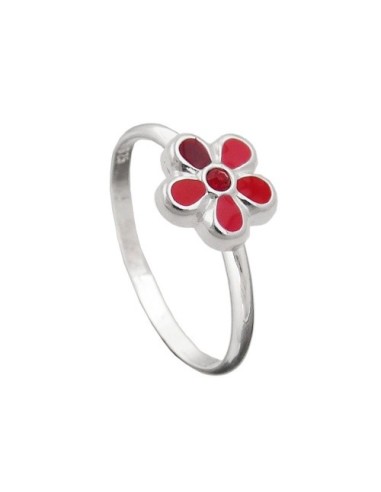 Ring For Children Red Flower Silver 925