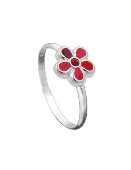 Ring For Children Red Flower Silver 925