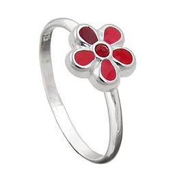Ring For Children Red Flower Silver 925
