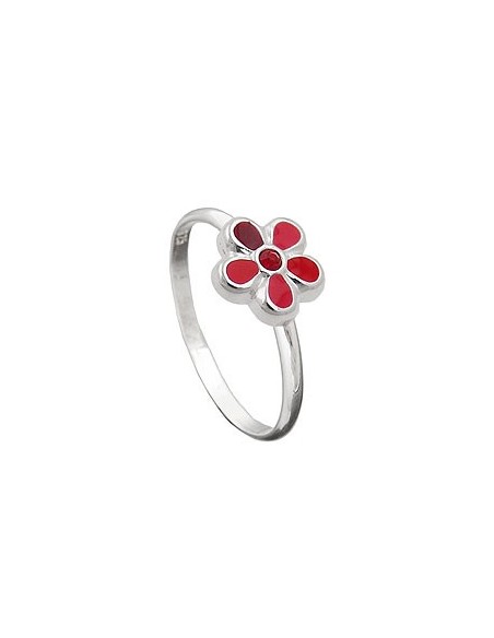 Ring For Children Red Flower Silver 925