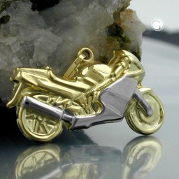 pendant 15x28mm motorcycle bicolor partly rhodium-plated 9k gold