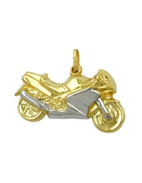 pendant 15x28mm motorcycle bicolor partly rhodium-plated 9k gold