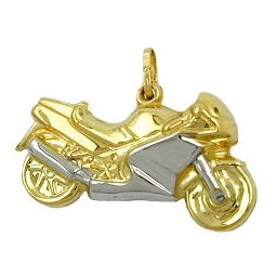 pendant 15x28mm motorcycle bicolor partly rhodium-plated 9k gold