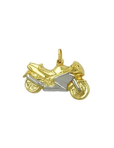 pendant 15x28mm motorcycle bicolor partly rhodium-plated 9k gold
