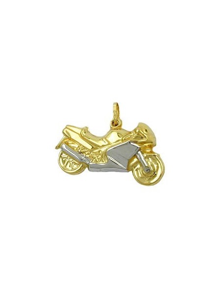 pendant 15x28mm motorcycle bicolor partly rhodium-plated 9k gold
