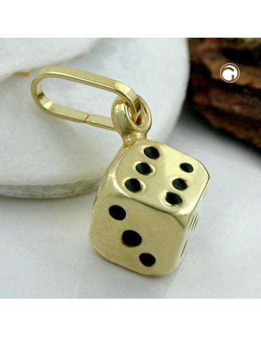 pendant 5x5mm dice cube shiny 9k gold