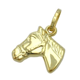pendant 12x12mm horse head shiny 9k gold