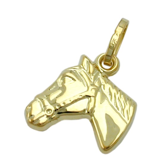 pendant 12x12mm horse head shiny 9k gold