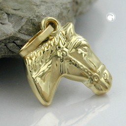 pendant 12x12mm horse head shiny 9k gold