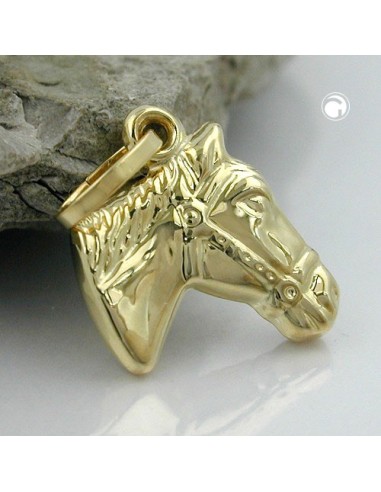 pendant 12x12mm horse head shiny 9k gold