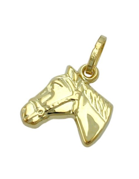 pendant 12x12mm horse head shiny 9k gold
