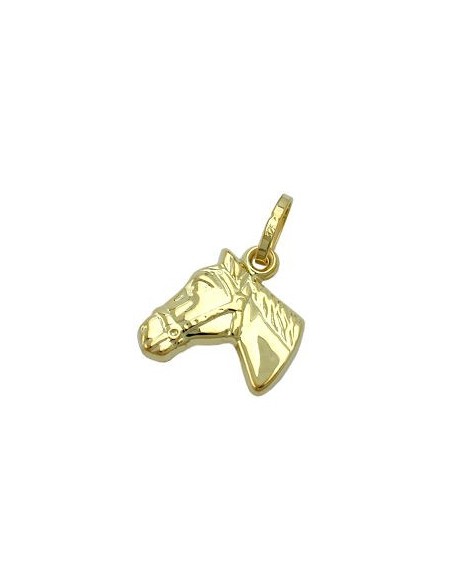 pendant 12x12mm horse head shiny 9k gold