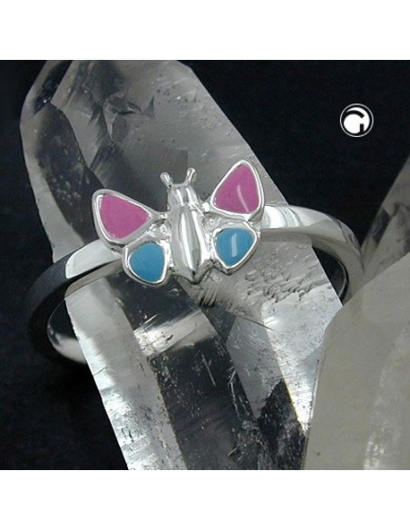 Ring Pink/Blue Butterfly Silver 925