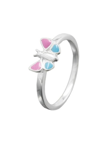Ring Pink/Blue Butterfly Silver 925