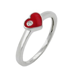 Ring Red Heart With Zirconia Silver 925