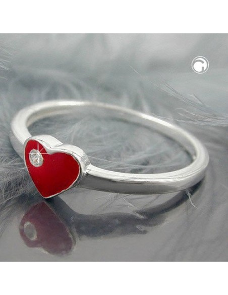 Ring Red Heart With Zirconia Silver 925