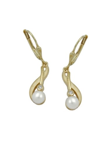 leverback dangle earrings 30x6mm freshwater cultured pearl cubic zirconia 9k gold
