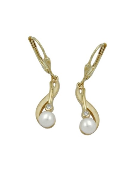 leverback dangle earrings 30x6mm freshwater cultured pearl cubic zirconia 9k gold