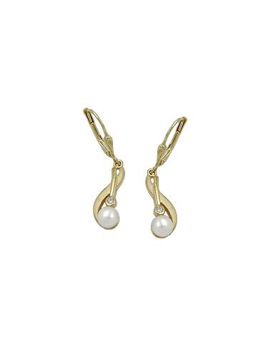 leverback dangle earrings 30x6mm freshwater cultured pearl cubic zirconia 9k gold