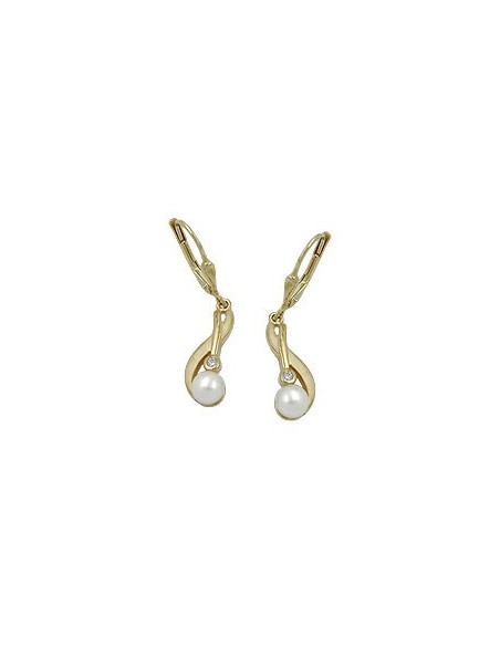 leverback dangle earrings 30x6mm freshwater cultured pearl cubic zirconia 9k gold