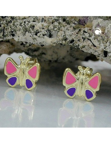 stud earrings 7x8mm butterfly pink-purple 9k gold