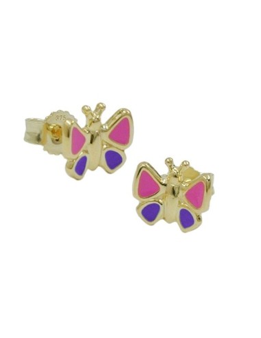 stud earrings 7x8mm butterfly pink-purple 9k gold