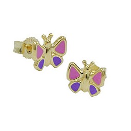 stud earrings 7x8mm butterfly pink-purple 9k gold