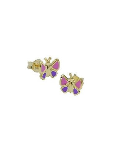 stud earrings 7x8mm butterfly pink-purple 9k gold