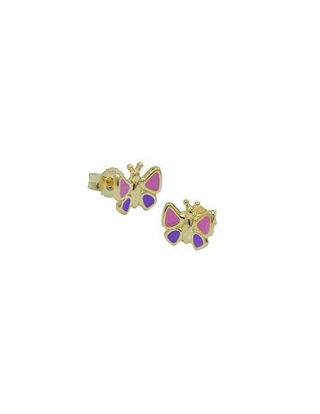 stud earrings 7x8mm butterfly pink-purple 9k gold
