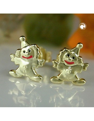 stud earrings 8x6mm clown shiny colored lacquered 9k gold