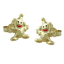 stud earrings 8x6mm clown shiny colored lacquered 9k gold