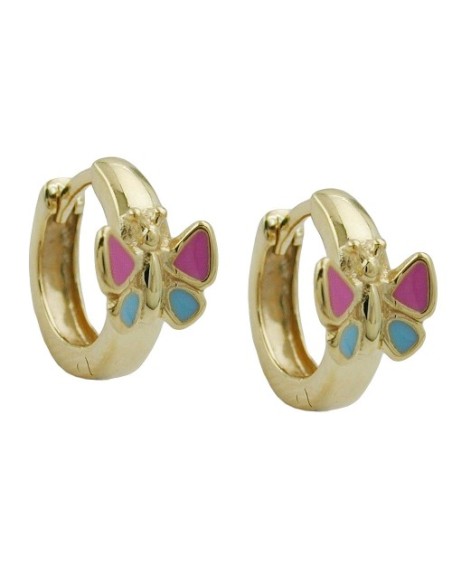 hoop earrings 12x7mm hinged butterfly pink blue lacquered 9k gold