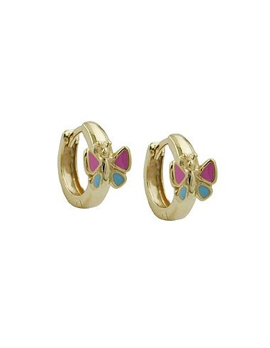 hoop earrings 12x7mm hinged butterfly pink blue lacquered 9k gold