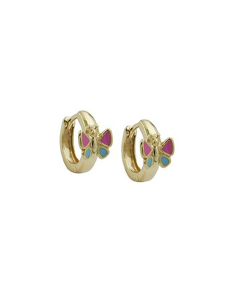 hoop earrings 12x7mm hinged butterfly pink blue lacquered 9k gold