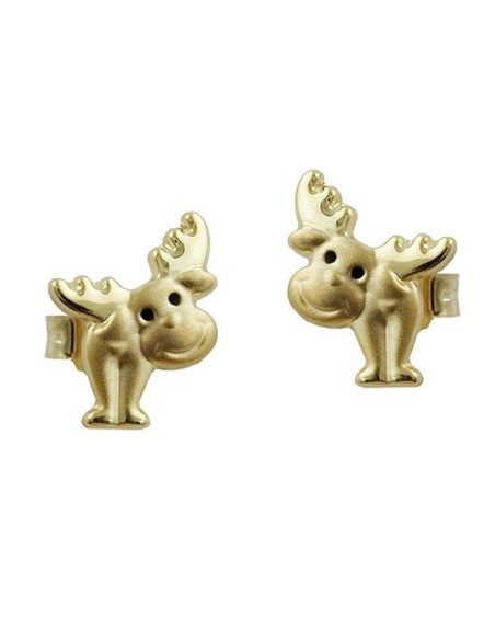 stud earrings 8x6mm moose with black lacquered eyes matte shiny 9k gold