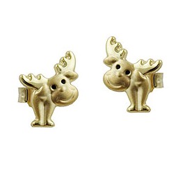 stud earrings 8x6mm moose with black lacquered eyes matte shiny 9k gold