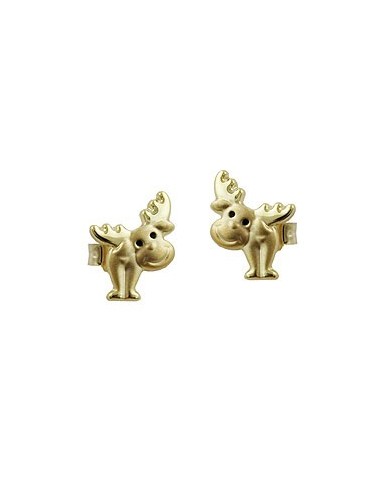 stud earrings 8x6mm moose with black lacquered eyes matte shiny 9k gold