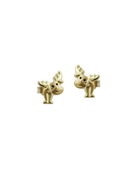stud earrings 8x6mm moose with black lacquered eyes matte shiny 9k gold