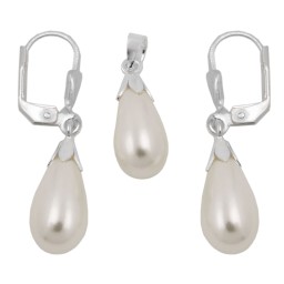 Set Hängsmycke/Studs White Bead Silver 925