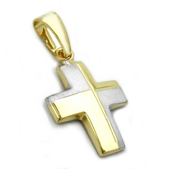 pendant cross bicolor 14k gold