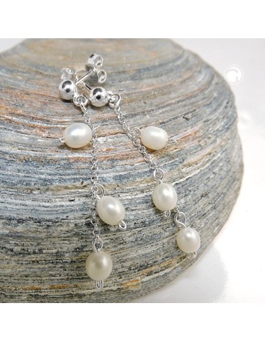 Stud Örhänge 45x5mm Örhänge With Kedja And 3 Cultured Pearls Silver 925