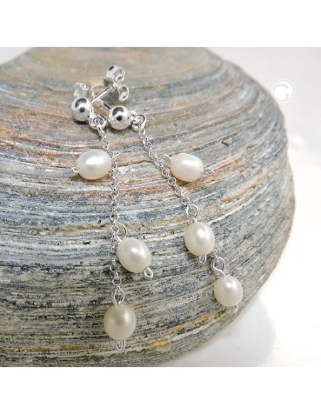 Stud Örhänge 45x5mm Örhänge With Kedja And 3 Cultured Pearls Silver 925