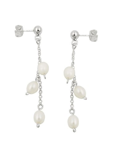 Stud Örhänge 45x5mm Örhänge With Kedja And 3 Cultured Pearls Silver 925