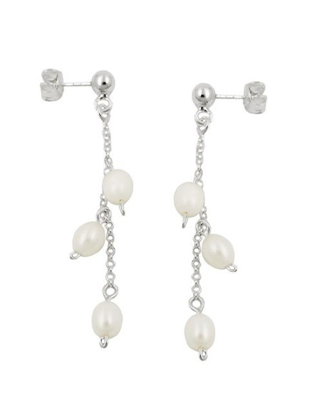 Stud Örhänge 45x5mm Örhänge With Kedja And 3 Cultured Pearls Silver 925