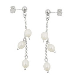 Stud Örhänge 45x5mm Örhänge With Kedja And 3 Cultured Pearls Silver 925