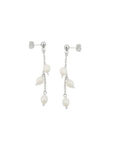 Stud Örhänge 45x5mm Örhänge With Kedja And 3 Cultured Pearls Silver 925